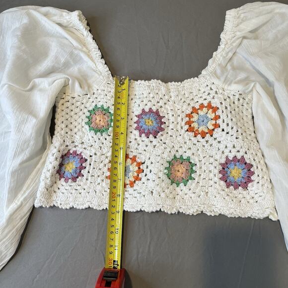 Aerie Womens Crochet Vacay Top Medium Boho Granny Square Festival 70s Hippie - Picture 7 of 10